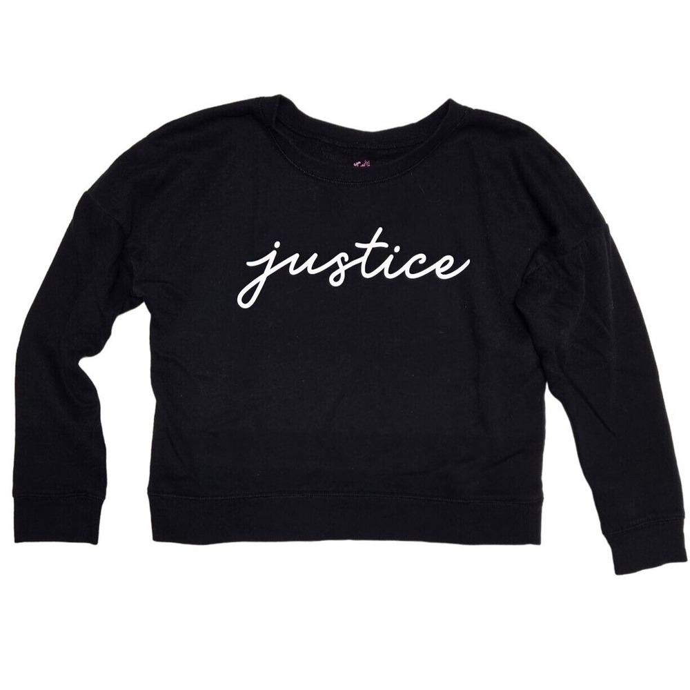 Justice Sweatshirt Pullover Top‎ Comfy Casual Black Graphic Logo Girls L
